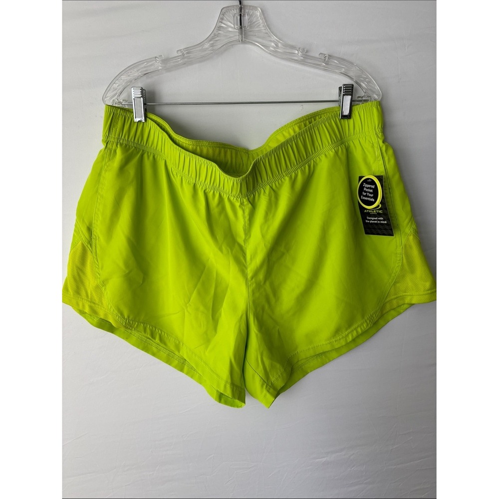 Athletic Works Women XL 16-18 Lime Green Running Shorts Mesh Panels Zip Pocket